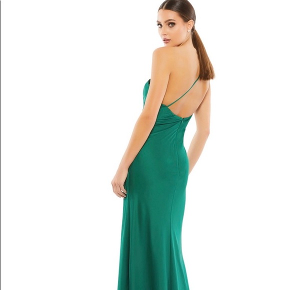 Mac Duggal One Shoulder Emerald Green Satin Dress - Picture 3 of 5